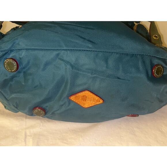 MZ Wallace Teal Nylon Drawstring Backpack Yellow Lining Leather Trim - Picture 6 of 16